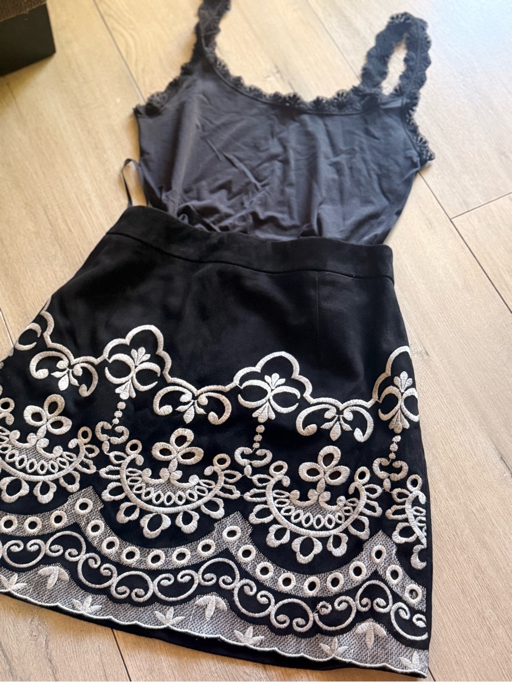 Forever 21 Black Mini Skirt with Cream Embroidered Hem